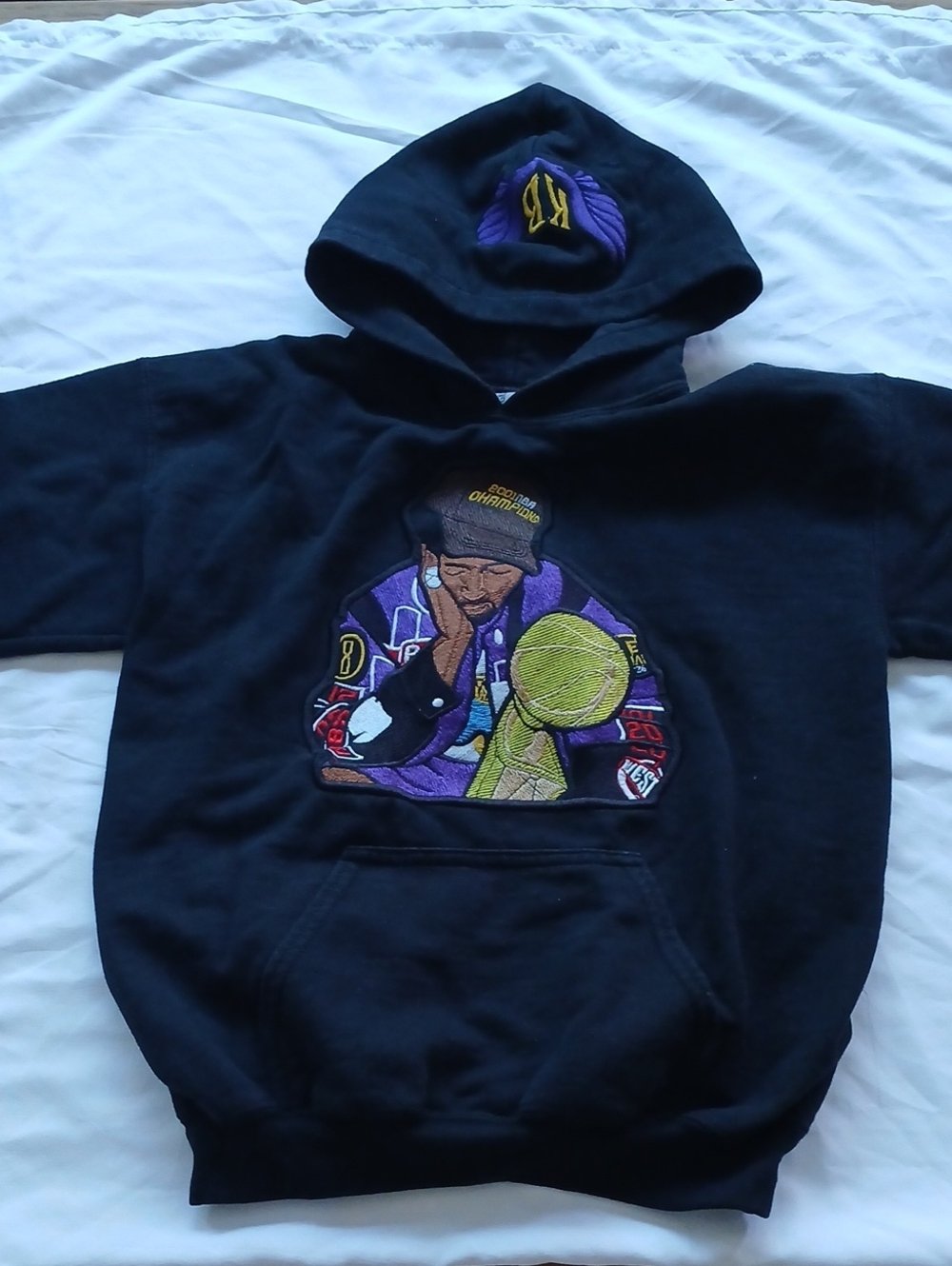 Gildan Black Hoodie with Purple & Yellow Embroidered Basketball Graphic